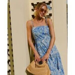 O.P.T Dagney Cotton Midi Dress Lapis Floral SZ 6